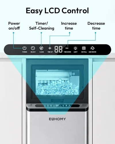 Vista 4 de EUHOMY Máquina comercial para hacer hielo, 101 libras/24 horas, máquina de hielo de acero inoxidable debajo del mostrador con almacenamiento de 22
