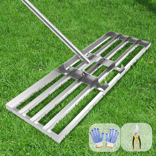 Vista 10 de Rastrillo de nivelación de césped 30x10 pulgadas, (Grado Profesional) Herramienta niveladora de césped con mango de acero inoxidable para céspedes