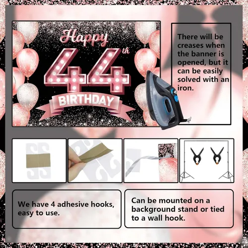 Vista 10 de Cartel de feliz cumpleaños décimo oro rosa, telón de fondo, saludos a 10 años, globos de confeti, decoración temática para niñas de 10 años