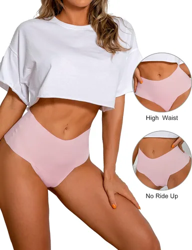 Vista 2 de DEANGELMON Tanga sin costuras para mujer, tanga, ropa interior para entrenamiento, cintura alta, tanga, paquete múltiple
