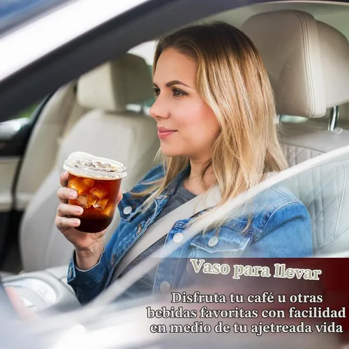 Vista 6 de Paquete de 60 vasos de plástico transparente con tapas para sorber sin pajilla, vasos desechables de PET cristal de 12 onzas para café helado