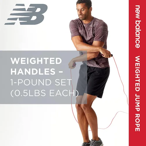 Vista 3 de New Balance Cuerda de saltar con peso para hombres, juego de asas de espuma pesada de 1 libra, longitud ajustable, cuerdas de saltar