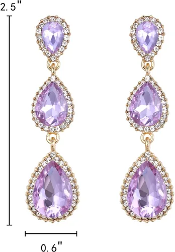 Vista 79 de EleQueen Pendientes de cristal austriaco en tono dorado para mujer, forma de pera de 2.5 pulgadas, color esmeralda