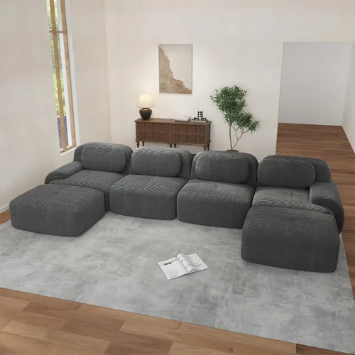 Vista 26 de Sofás seccional modular de 80" sin huesos modernos para sala de estar, juego de sofás comprimidos de 2 plazas con asiento profundo, sin necesidad
