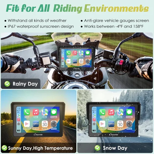 Vista 5 de Carpuride W502 motocicleta GPS inalámbrico portátil Carplay/Android Auto impermeable coche estéreo, 5 "IPS pantalla táctil con doble Bluetooth