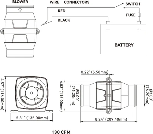 Vista 8 de SEAFLO in-Line Marine Bilge Air Blowers- 12V, 3 or 4", 130-270 CFM Ultra-Quiet Operation 4 or 3 Inch for Yacht/Sailboat/Boat- ISO 8846, CE & RoHs