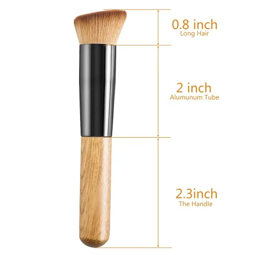 Vista 2 de Brocha de base Kabuki de base plana – Brocha de bambú premium para maquillaje facial para base de polvo rubor – Pulido, punteado, corrector