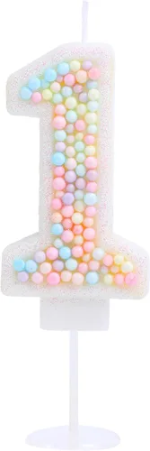 Vista 20 de Vela de Cumpleaños Número 0 Macarrón con Purpurina 3D Número 0 Vela Adorno para Pastel para Cumpleaños Boda Aniversario Fiesta Temática Dulce Pastel