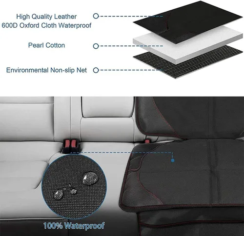 Vista 4 de Protector de asiento de automóvil, 1 funda protectora de cuero plegable impermeable para mascotas, con acolchado más grueso y respaldo