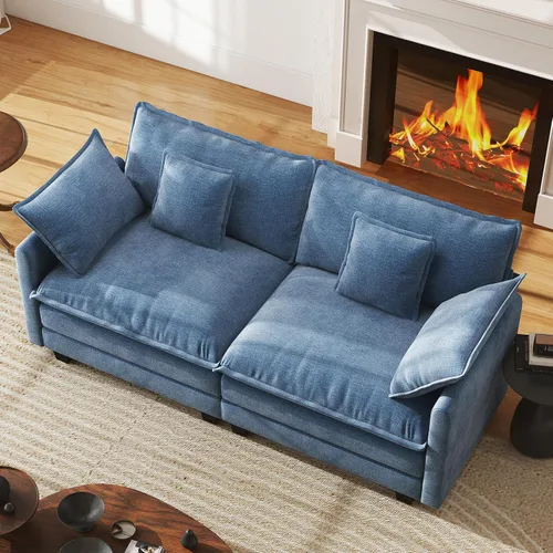 Vista 31 de Sofá de nube en forma de L de 77 pulgadas, sofá modular con otomana, cómodo sofá biplaza de felpilla con almohada para sala de estar, dormitorio