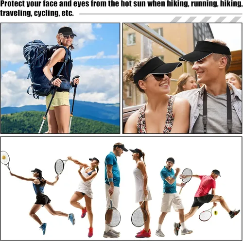 Vista 6 de Bonuci 24 unidades de visera solar unisex viseras sol sombreros protección UV sombrero sol sombrero para mujeres hombres tenis béisbol golf gorras a
