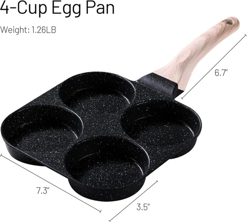 Vista 2 de CAROTE Sartén antiadherente de granito para huevos de 4 tazas, color negro