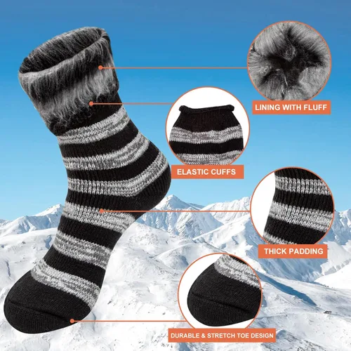 Vista 2 de 2-4 Pairs Thermal Socks for Men Thick Insulated Heated Socks Winter Warm Socks for Cold Weather