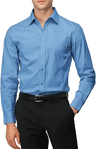 Vista 11 de H2H Camisas de vestir ajustadas para hombre, elásticas, de manga larga, básicas, formales, lisas, informales, para negocios, camisas con botones