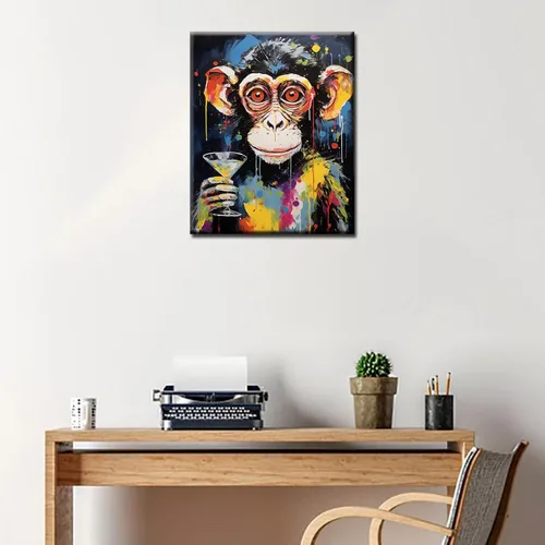 Vista 2 de Tucocoo Divertidos kits de pintura colorida de mono por números con pinceles y pigmento acrílico sobre lienzo para adultos, imagen de copa