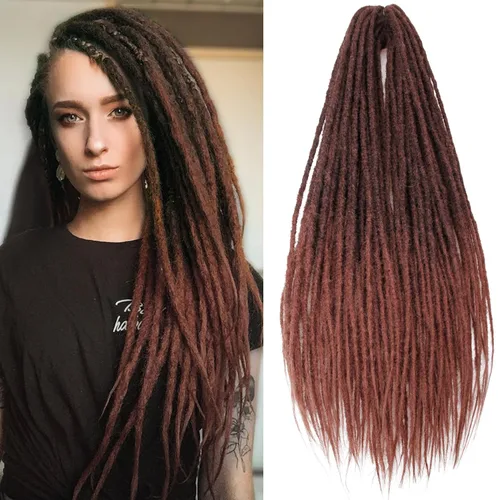 Vista 17 de 20 hebras de 24 pulgadas, extensiones de rastas color burdeos, rastas de cabello de ganchillo para mujer, hechas a mano, suaves, trenzas de cabello
