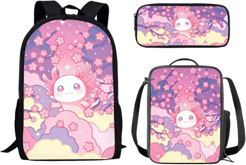 Vista 34 de Paquete de 3 bolsas escolares con estampado de bandera estadounidense para niños, mochila de gran capacidad para laptop, con cremallera, estuche