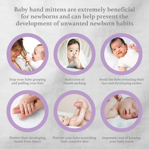 Vista 6 de Baby Mittens Newborn - 100 Organic Cotton Soft No Scratch Gloves - Hypoallergenic Infant Hand Mittens with Elastic Wrist