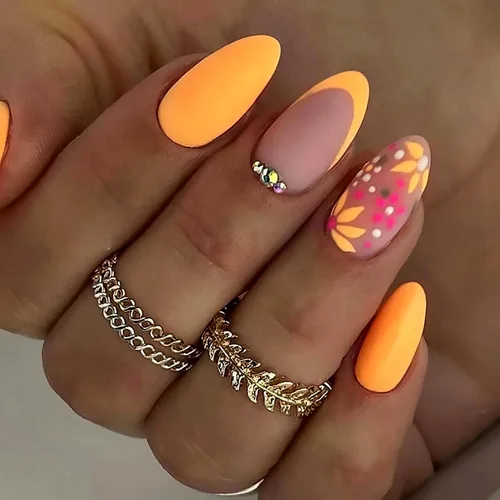 Vista 9 de Uñas postizas largas a presión de almendra, uñas postizas Aurora con punta francesa, 24 unidades, naturales, brillantes, cobertura completa
