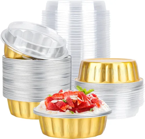 Vista 11 de EUSOAR Moldes de papel de aluminio para magdalenas, paquete de 50 moldes desechables de papel de aluminio de 8 onzas (7.9 fl oz) con tapas, papel