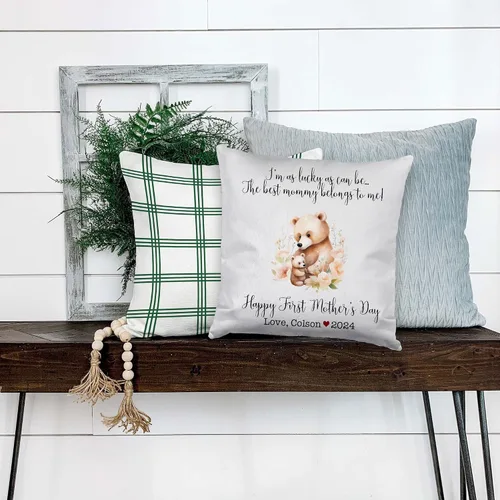 Vista 4 de Mother's Day Bear, First Mother's Day Custom Pillowcase, Personalized Mother's Day Pillowcase, Gift for Mom, Home Decor