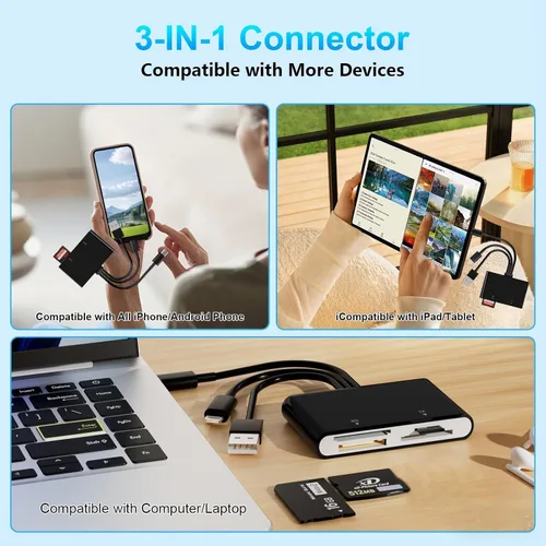 Vista 6 de Adaptador Memory Stick Pro Duo, lector de tarjetas SD/TF/MS/XD 4 en 1, lector de tarjetas XD para USB C/Lightning/USB A, lector de tarjetas multi-SD
