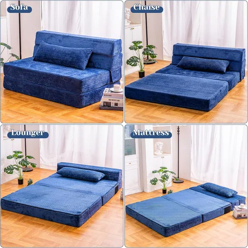 Vista 5 de Cvortll Sofá cama plegable, silla convertible con almohada, sofá plegable de espuma viscoelástica de alta densidad, sofá futón plegable para sala