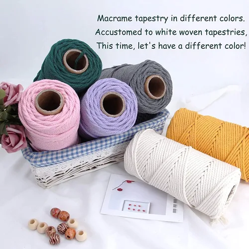 Vista 6 de Cordón de algodón para macramé, hilo torcido de 4 capas, cuerda de algodón natural, suministros perfectos de macramé, para hacer soportes colgantes