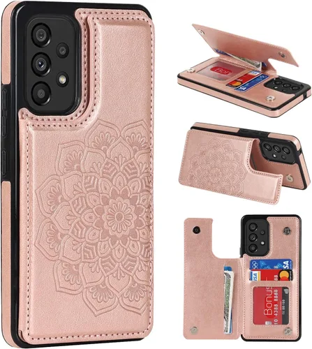 Vista 17 de UEEBAI Funda para Samsung Galaxy A53 5G, funda de cuero PU de lujo con [dos cierres magnéticos] [ranuras para tarjetas] Función de atril Durable A