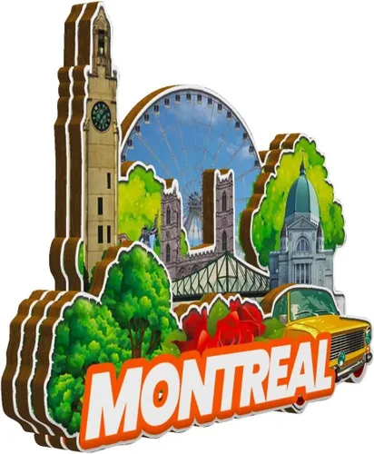 Vista 2 de Montreal - Imán para nevera con imán de madera 3D, monumentos coleccionables de viaje, decoración hecha a mano, 1308