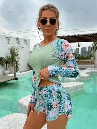 Vista 2 de Conjunto de tankini azteca de manga larga para mujer