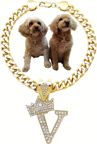 Vista 40 de Collar de cadena con letra inicial cubana para perro, collar de cadena para mascotas, gato, collar para cachorro (S, 25 cm)