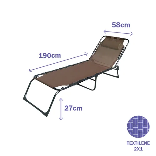 Vista 3 de Marbueno Tumbona Plegable Acero Con Cojin Jardin y Piscina 190X58X27 cm Marron 10001