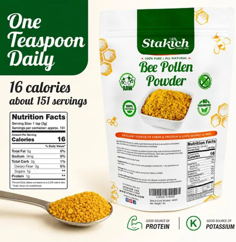 Vista 2 de Stakich Bee Pollen Powder - Natural Energy Support Supplement - 1 lb