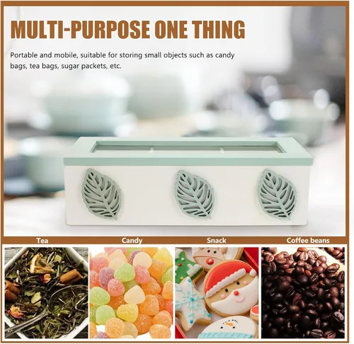 Vista 8 de Wooden Tea Bag Organizer Box 3 Compartments with Lid, for Countertops