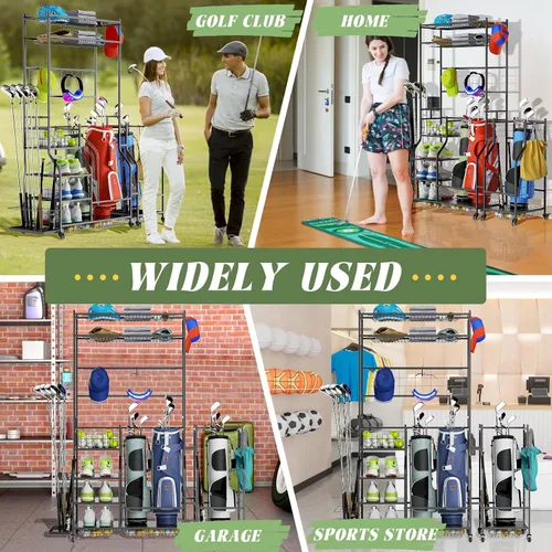 Vista 5 de ROOMTEC Organizador de almacenamiento de bolsas de golf, estante de almacenamiento de bolsas de golf para garaje, estante de almacenamiento