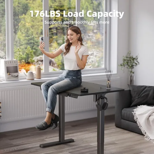 Vista 7 de YDN Escritorio de pie con cajón de 48 x 24 pulgadas eléctrico de altura ajustable negro Steel frame supports 176 lbs, 28.3 to 46.5 inch height