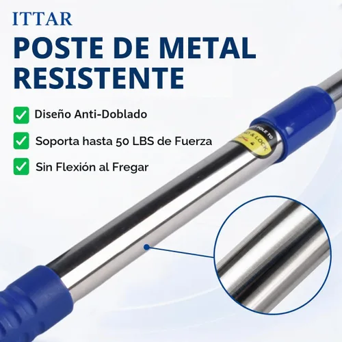 Vista 6 de Kit de limpieza de escobilla de ventana con poste de extensión de 60 pulgadas y cabezal giratorio 2 x 11" Microfiber Pads & 12" Rubber Blade Glass