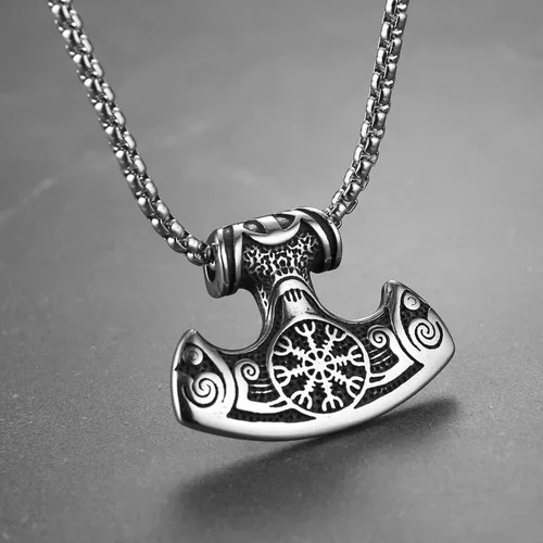 Vista 3 de AsAlways Collar vikingo de mitología nórdica Mjolnir Thors con colgante de talismán de acero inoxidable