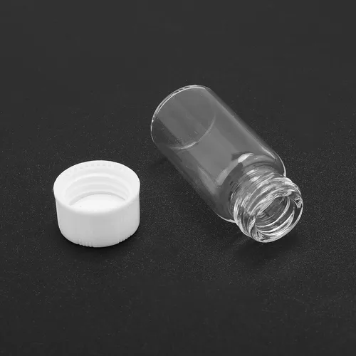Vista 3 de Frascos de vidrio transparente de 0.2 fl oz con tapas de plástico de rosca, paquete de 100 botellas pequeñas de muestra líquida, frasco a prueba