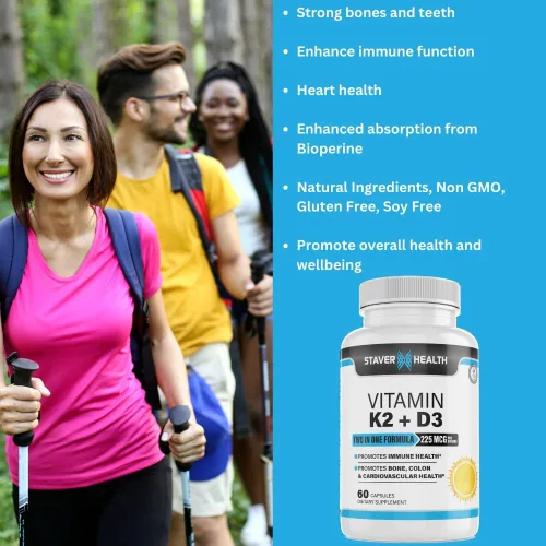 Vista 2 de Vitamina K2 D3 con calcio y bioperina, vitamina K2 (MK7) con suplemento D3 sin OMG, vitamina D3, vitamina K2 MK-7 fácil de tragar vitamina D