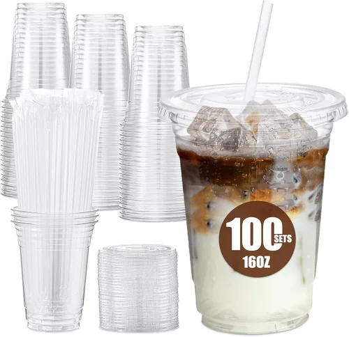 Vista 12 de Glotoch Express - Vasos de plástico con tapas para sorber sin pajilla, 24 onzas, 100
