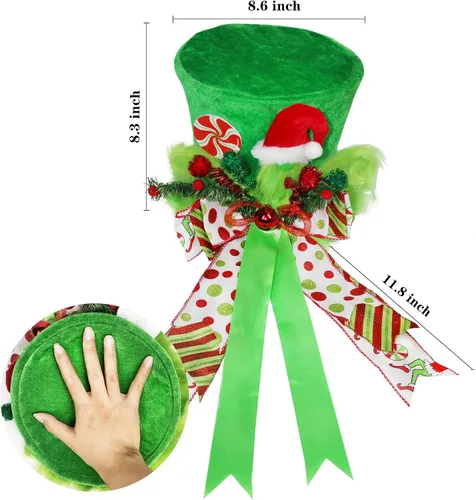 Vista 2 de Lordaeron - Gorro de adorno para árbol de Navidad, sombrero grande de terciopelo verde con lazo alargado, decoraciones de árbol de Navidad, adornos