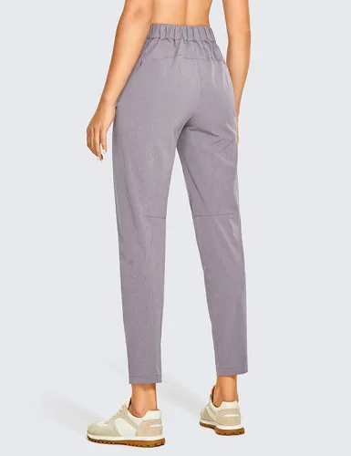 Vista 2 de CRZ YOGA Pantalones de entrenamiento ligeros y transpirables para mujer, con cremallera, cintura alta, elásticos con cierre de botón