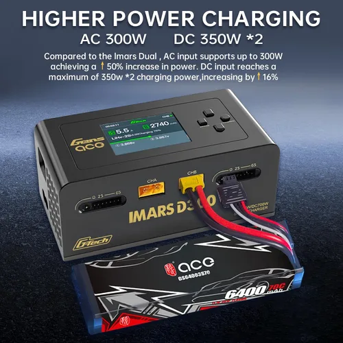 Vista 4 de Lipo Cargador de batería, cargador Gens Ace IMARS D300 G-Tech Series Smart Dual Lipo Balance Charger AC 300W DC 700W (350W* 2) 16A RC Cargador