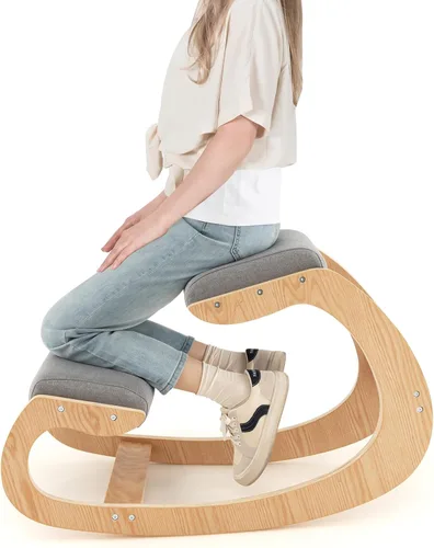 Vista 10 de GIANTEX Silla ergonómica de rodillas, silla de postura para escritorio con cojín, marco de madera maciza, carga máxima de 330 libras, cómoda silla