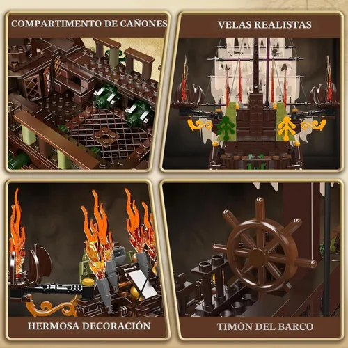 Vista 4 de Mould King Kits de Bloques de Construcción de Modelo de Barco Pirata Grande, Bloque de Construcción de Barco Pirata Holandés MOC para Construir
