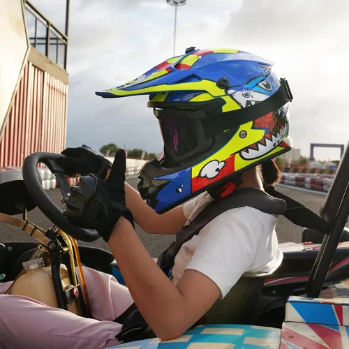 Vista 6 de cascos para niños y jóvenes de bicicleta todoterreno, motocross, ATV, BMX, MX, bicicleta todoterreno, casco de motocicleta J-01 con gafas y guantes