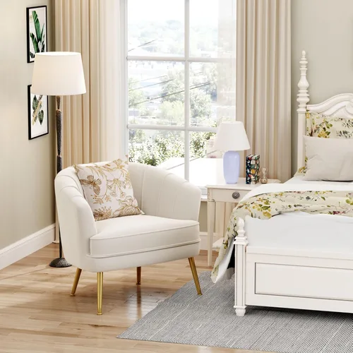 Vista 9 de Silla de acento de terciopelo Andeworld, silla de sofá individual moderna tapizada, sillón de club barrel cómodo para sala de estar con patas