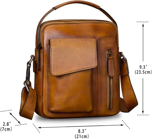 Vista 5 de Bolsas de mensajero de cuero para hombres Crossbody Bolsas de hombro Hombre Bolso Satchel Marrón talla única